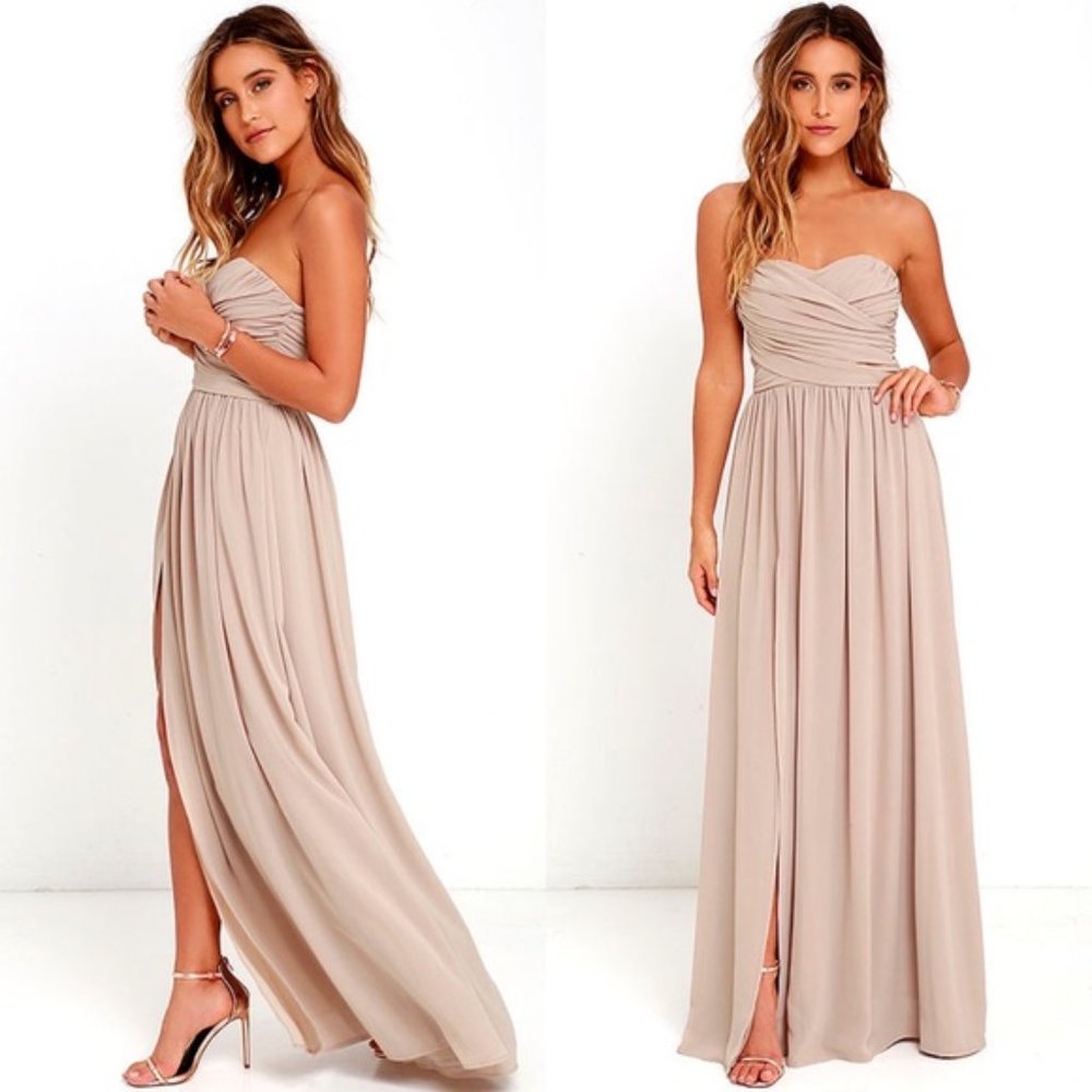 NWT Lulu's Moonlight Serenade Maxi Dress Gown in Taupe